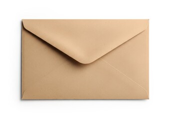 Rectangular brown paper mailing container sealed with a pointed flap centered on a bright white background