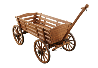 A classic wooden cart with a simple design and sturdy build. Its warm tones evoke a sense of tradition and rustic charm
