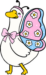 Cartoon Spring Silly Goose Wearing Butterfly Wings ostume Illustration