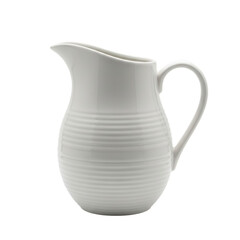 White Ceramic Pitcher with Ribbed Texture on Black Background horizontal isolated isolated on a transparent background