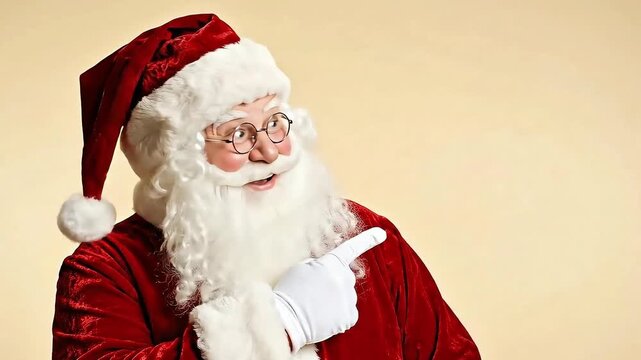 Three Frames of Santa Claus Greeting and Pointing.