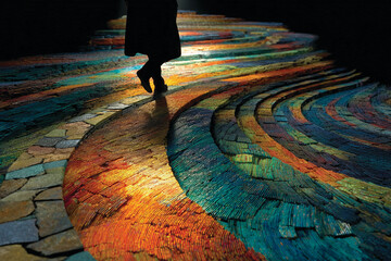 Low-Angle View of Feet Walking on Winding Pathway &ndash; Motion Perspective