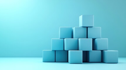 Stacked light blue cubes on mint background