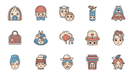 Collection of unique and charming cartoon avatar icons featuring diverse characters and objects in