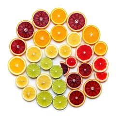 Assortment of Vibrant Citrus Slices Laid Out in a Radial Composition