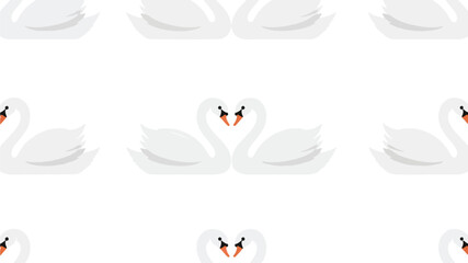 Seamless Pattern of Swans Forming a Heart Shape on White Background