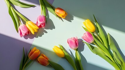 Charming Tulips in Pastel Harmony and Bright Shadows for Spring Season