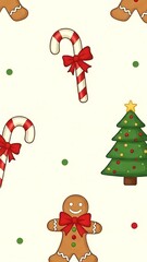 Festive Christmas Pattern with Gingerbread Men, Candy Canes, and Tree.
