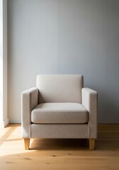 Elegant armchair with neutral tones for a modern living room aesthetic