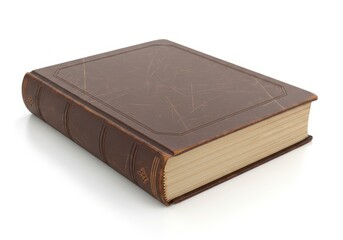 Obraz premium Old leather bound volume rests diagonally on a bright white surface