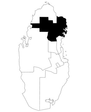Map of al khor municipality in Qatar country on white background. single municipality map highlighted by black colour on Qatar map.