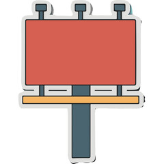 Fototapeta premium Large Red Billboard Sign on a Tall Gray Pole with a Yellow Base Under a Clear Light Blue Sky Simple Flat Design Illustration