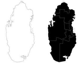 Qatar map, Qatar administrative map, Qatar outline and municipalities map set - illustration version