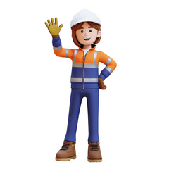 Female Handywoman Construction Worker waving hello