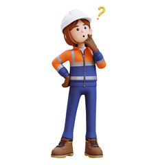 Female Handywoman Construction Worker thinking with question mark.