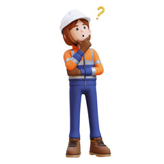 Female Handywoman Construction Worker confused and thinking with question mark.