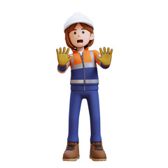 Female Handywoman Construction Worker Fear and Stop Denial Poses