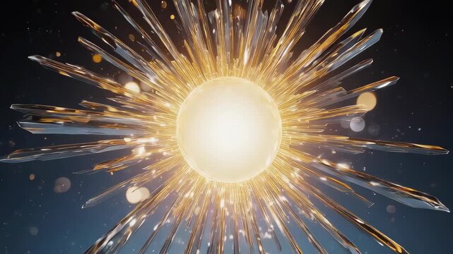 A luminous sphere emits radiant light with crystalline shards outward