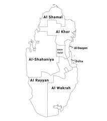 Obraz premium Qatar map, administrative map of Qatar country and his municipality name