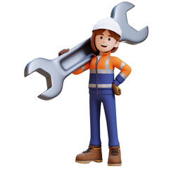 Female Handywoman Construction Worker holding a large wrench
