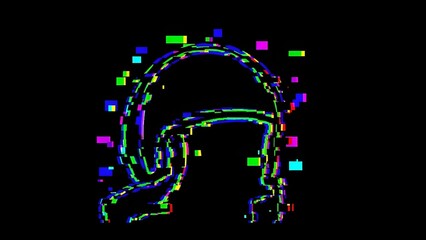 Abstract figure outlined by vibrant glitch art, with a modern digital aesthetic on black background.