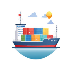 Obraz premium Large Cargo Ship Loaded with Colorful Shipping Containers Navigating Calm Waters Under a Sunny Sky