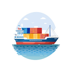 Modern cargo ship with colorful shipping containers sailing on the ocean, representing global logistics, international trade, and efficient maritime transport