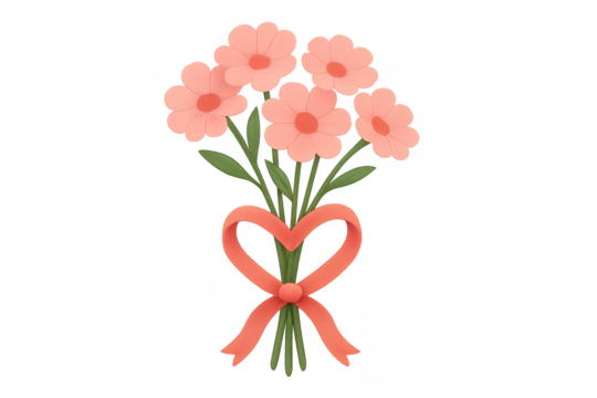 Pink flowers bouquet with heart ribbon celebrating love - Powered by Adobe