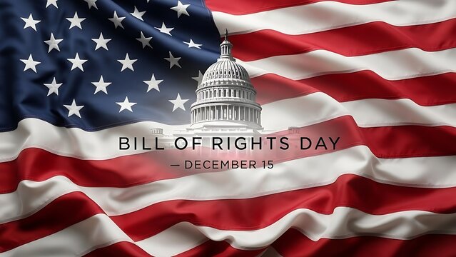 Bill of Rights Day December 15th with US Capitol Building and American Flag.