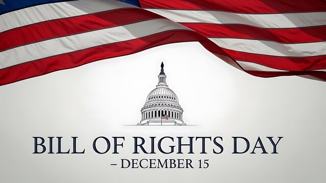 Bill of Rights Day December 15th with US Flag and Capitol Building.