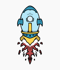 blue cartoon rocket vector design on a white background