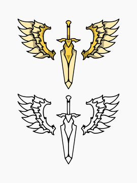 sword vector design with a pair of wings