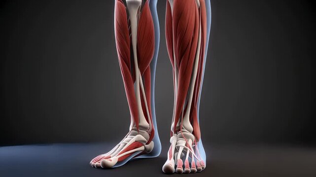 Anatomical Study of Human Leg Muscles and Bones in Detailed 3D Render Against