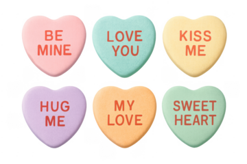 Pastel candy hearts expressing love messages for valentine's day