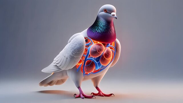 Pigeon Anatomy With Visible Internal Organs Detailed View Studio Lighting