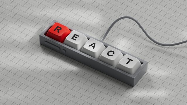 Computer keyboard keys with text REACT. financial market. financing.close up of Computer keyboard keys,Business Concept.3D rendering.
