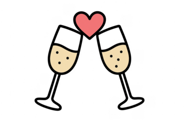 Champagne glasses toasting with heart celebrating love