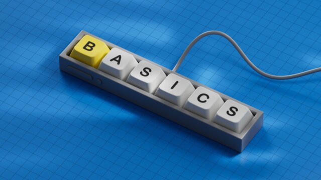 Basics symbol. Concept word Basics on Computer keyboard keys.Business and Basics concept.close up of Computer keyboard keys,Business Concept.3D rendering.