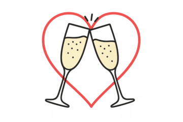 Toasting champagne flutes creating a heart outline