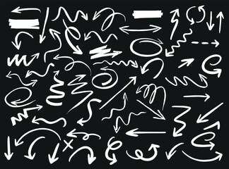Set of white drawing Arrows. Vector Illustration.