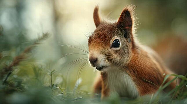 Soft Ambient Light Illuminating Small Squirrel Close-Up