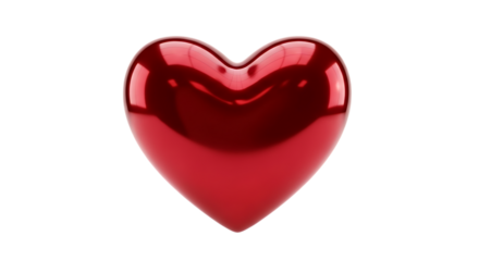 Shiny metallic red heart symbol with reflections on a dark background love romance isolated on a transparent background