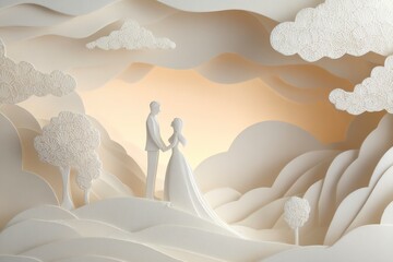 ペーパークラフト調の幻想的なウェディングシーンイメージ