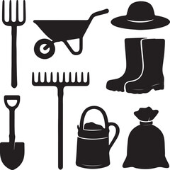 Gardening Tool Silhouettes Icon Set