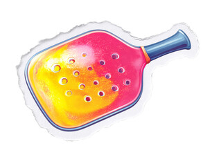 Pickleball paddle with pink fluid on transparent background