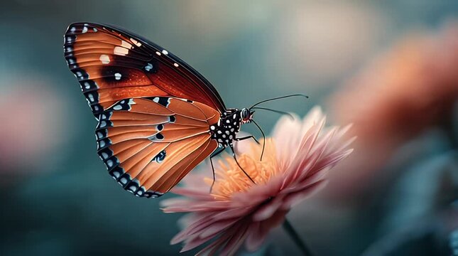 Close-Up Macro of Butterfly on Flower Petals
