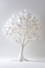 ペーパークラフト調 ホワイトツリーのミニマル背景イメージ