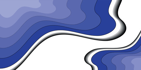 Abstract blue wavy layered shapes with white and dark outlines on a white background, creating a flowing, modern design.