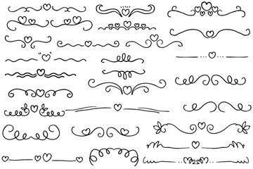 Obraz premium ハートの手描き区切り線セット｜シンプル装飾ライン