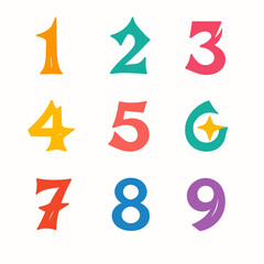 Numbers silhouette icon set. featuring 1, 2, 3, 4, 5, 6, 7, 8, 9 symbols